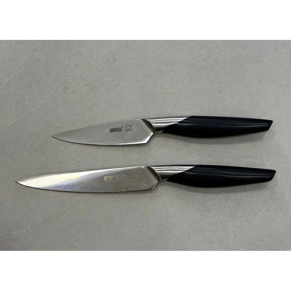 AMSZL Dolphin 2-Piece Stainless Steel Utility & Fruit Knife Set Black Handle